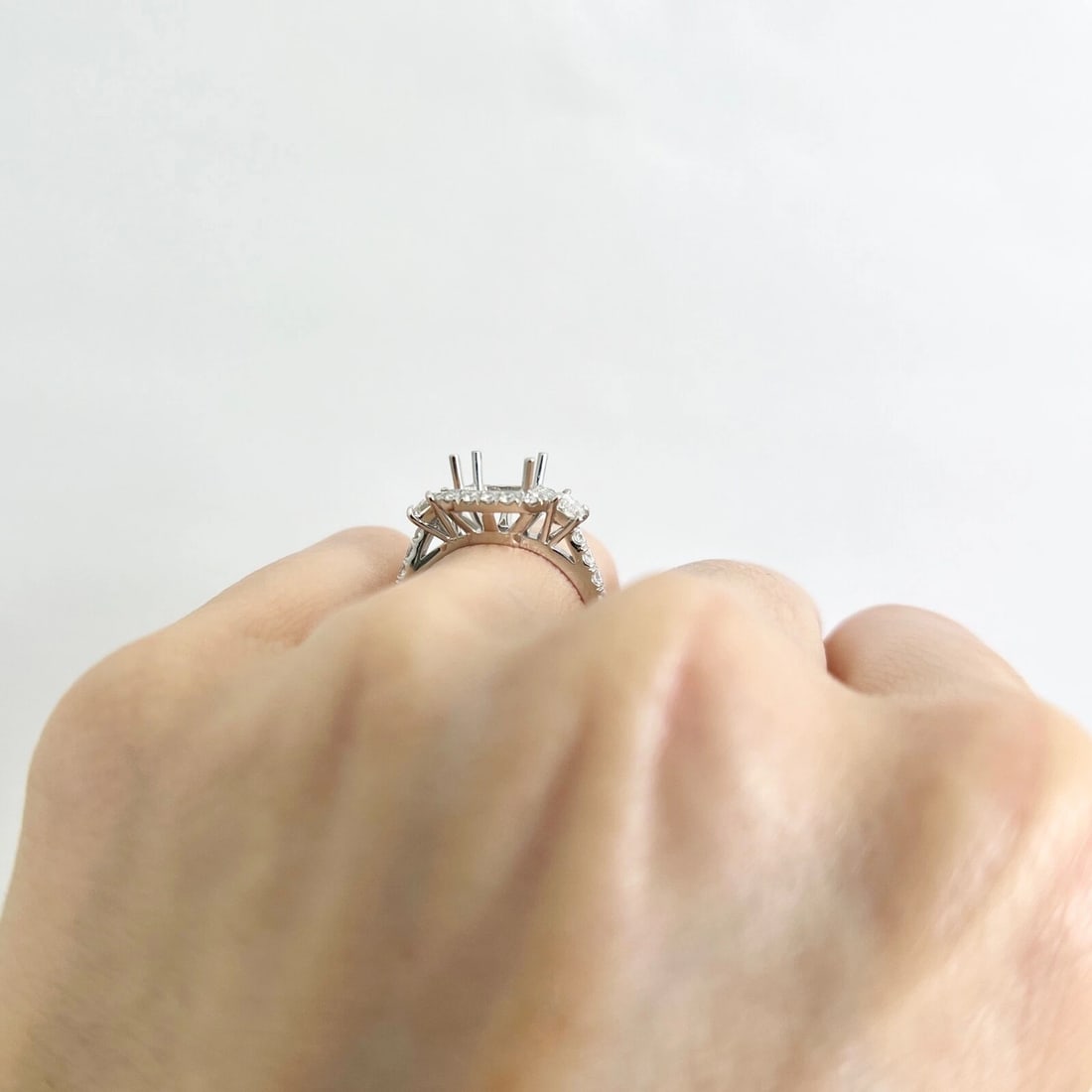 Rectangle Halo Diamond Engagement Ring Setting Mounting Platinum 1.04 CTW - 4