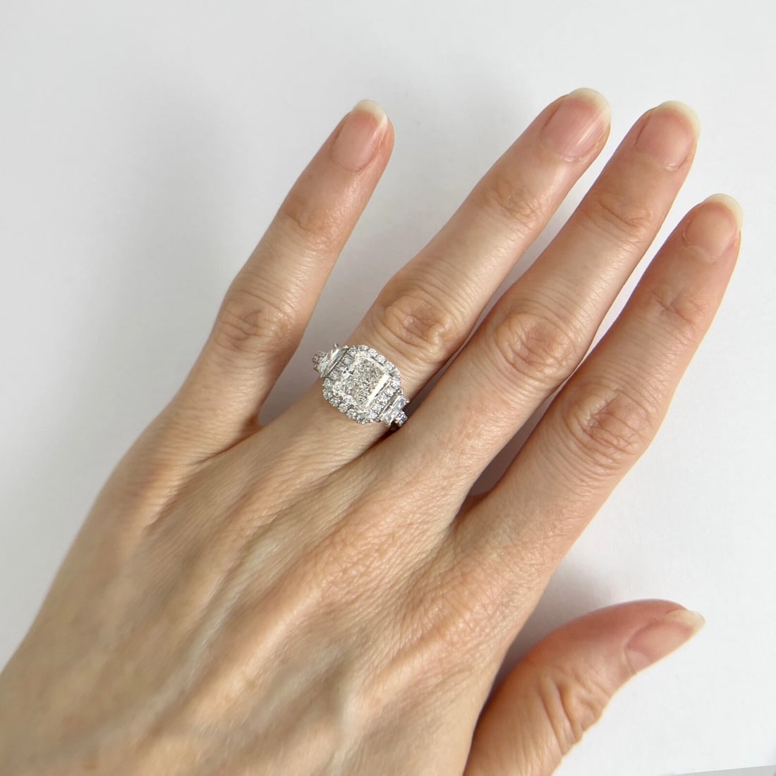 Rectangle Halo Diamond Engagement Ring Setting Mounting Platinum 1.04 CTW - 5