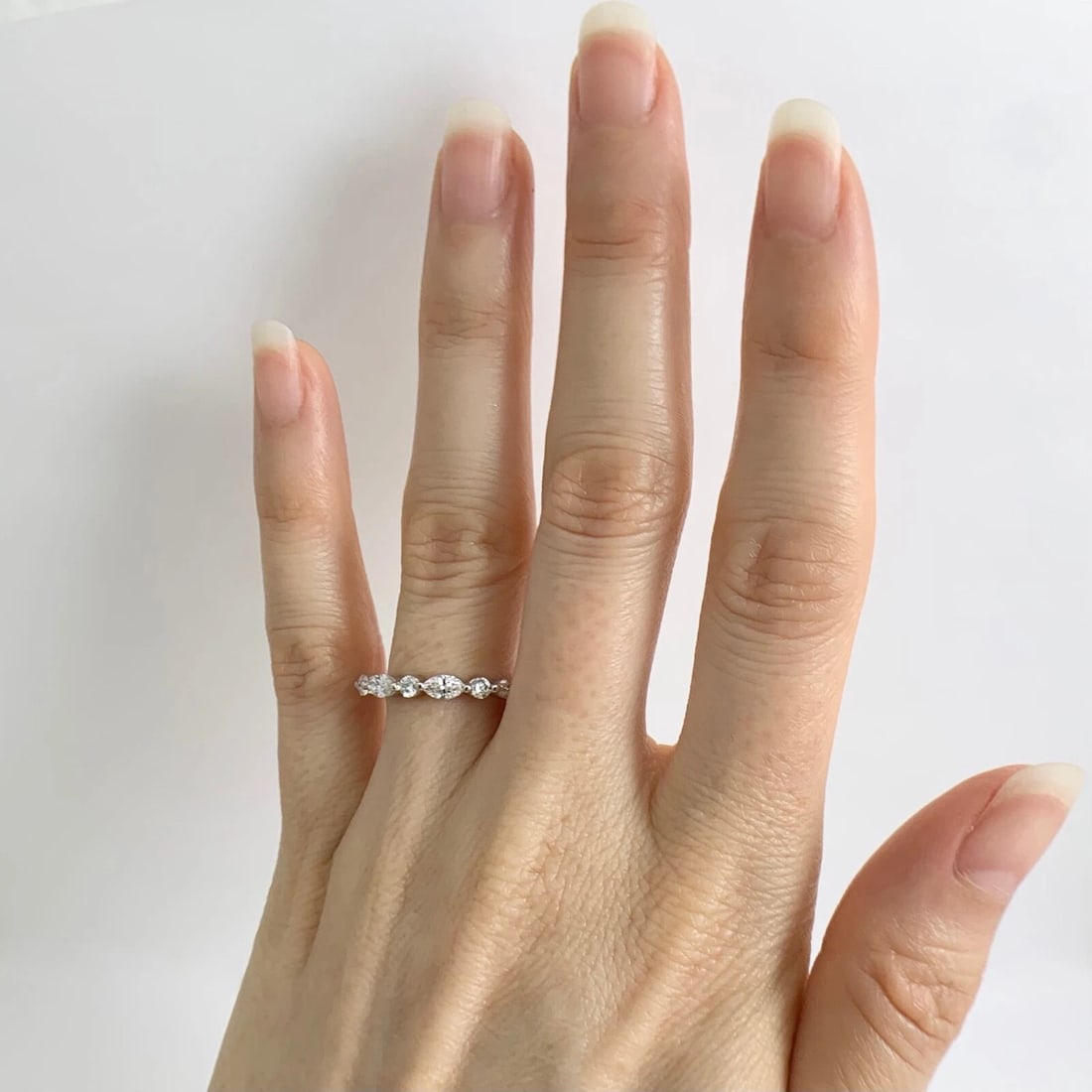 Marquise Round Diamond Wedding Band Ring 14K White Gold, .81 CTW - 3