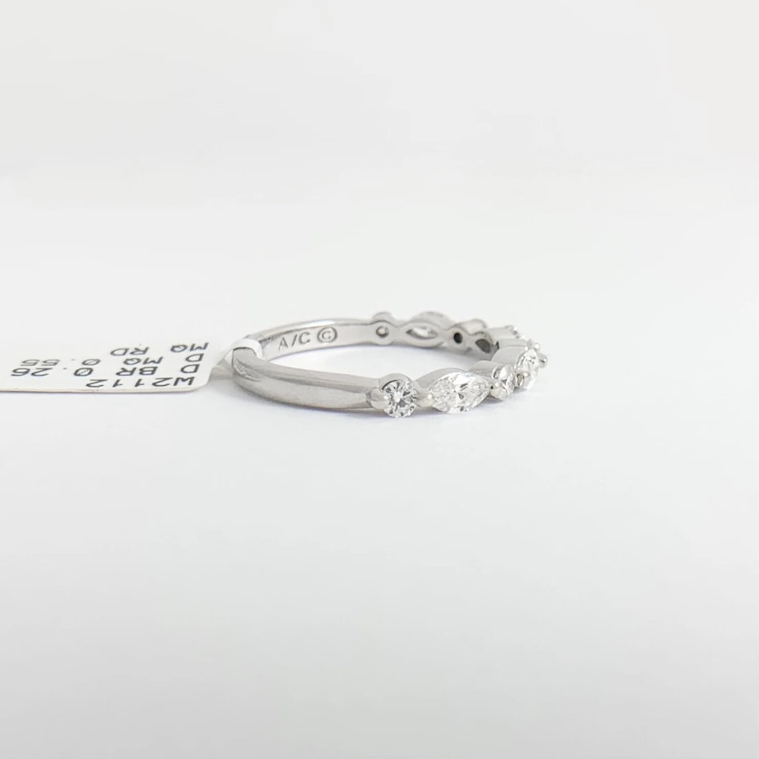 Marquise Round Diamond Wedding Band Ring 14K White Gold, .81 CTW - 8