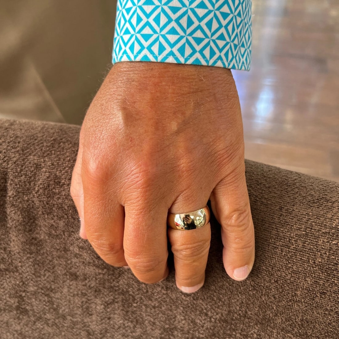 Men's Wide Comfort Fit Wedding Band Ring 14K Yellow Gold, Size 11.25, 9.6 mm - 2