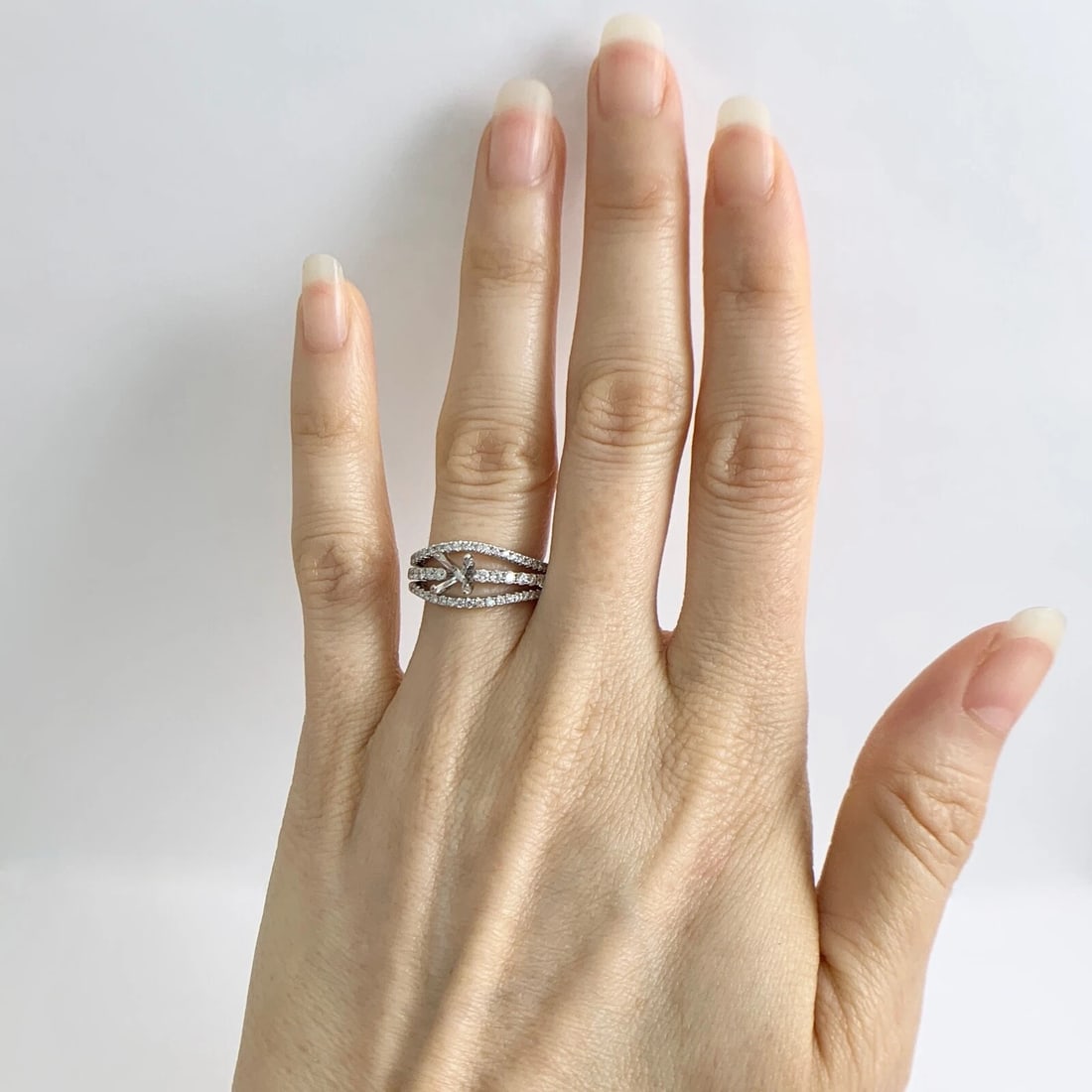 3-Row Split Shank Diamond Engagement Ring Setting Mounting 14K White Gold - 3