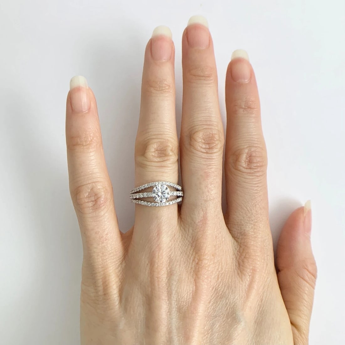 3-Row Split Shank Diamond Engagement Ring Setting Mounting 14K White Gold - 6