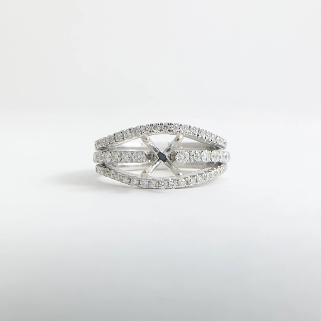 3-Row Split Shank Diamond Engagement Ring Setting Mounting 14K White Gold - 8