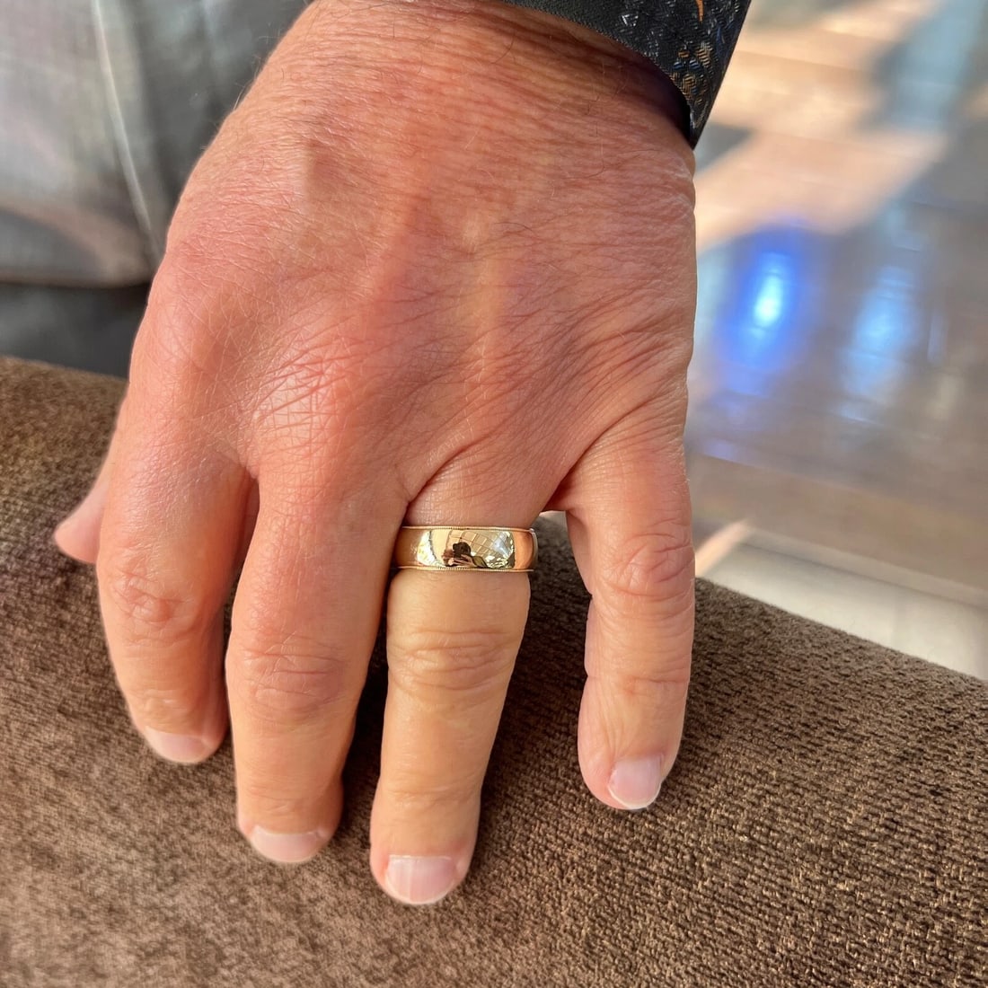 Men's Wide Milgrain Edge Wedding Band Ring 14K Yellow Gold, Size 11, 7.2 mm - 4