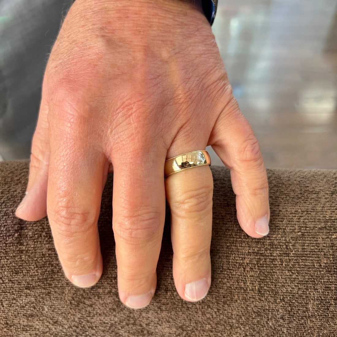 Men's Wide Milgrain Edge Wedding Band Ring 14K Yellow Gold, Size 11, 7.2 mm - 5