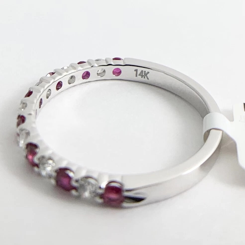 Ruby Diamond Ring Gemstone Wedding Band 14K White Gold, .49 CTW - 12