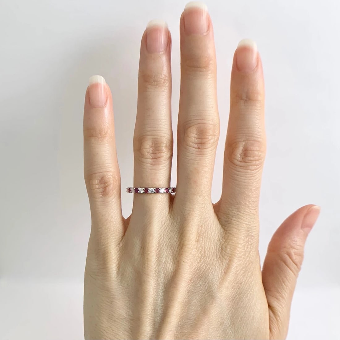 Ruby Diamond Ring Gemstone Wedding Band 14K White Gold, .49 CTW - 2