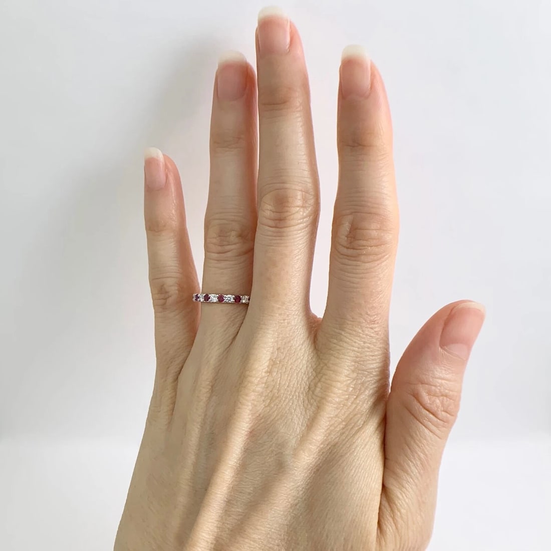 Ruby Diamond Ring Gemstone Wedding Band 14K White Gold, .49 CTW - 5