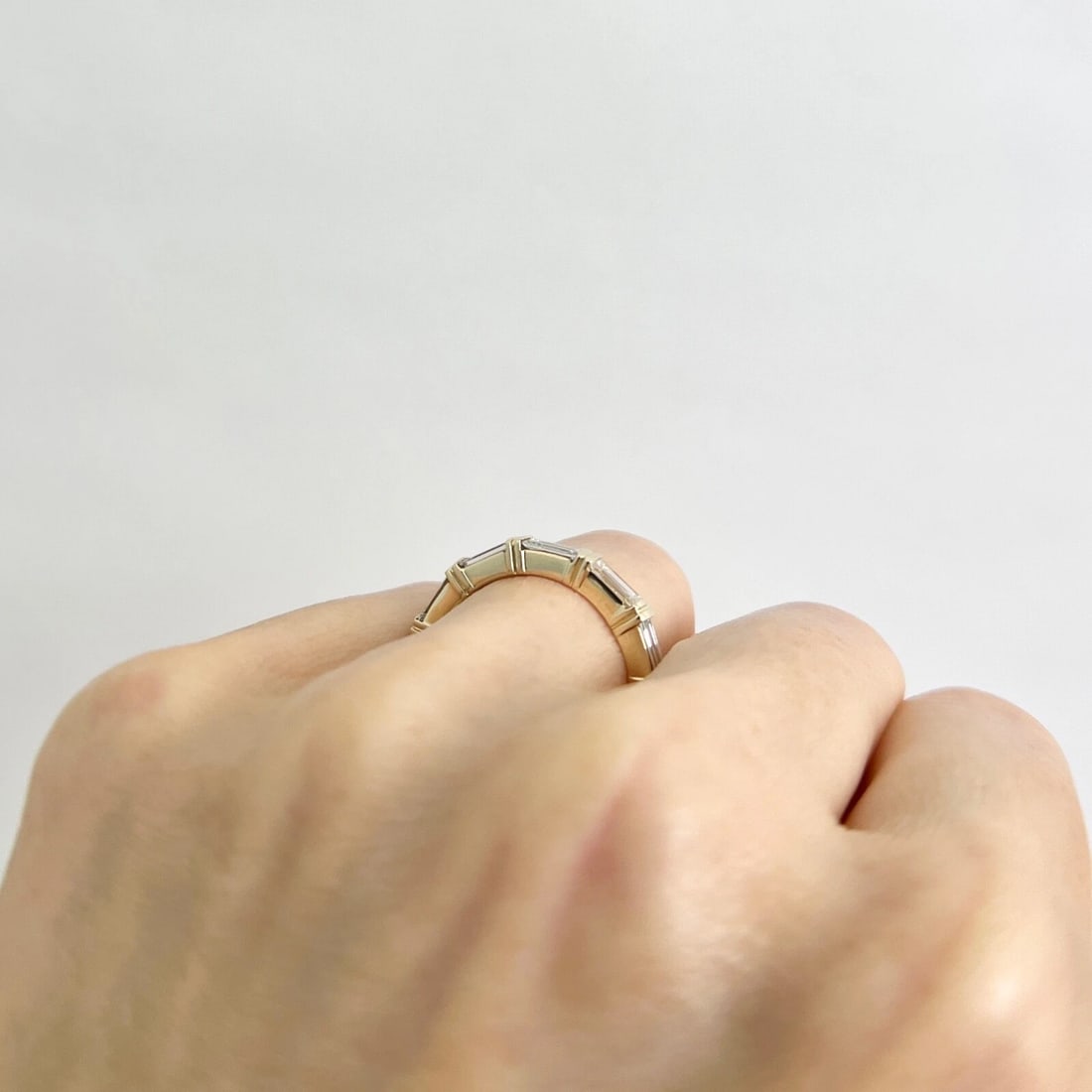 5-Stone Baguette Diamond Wedding Band Anniversary Ring 14K Yellow Gold, .75 CTW - 6