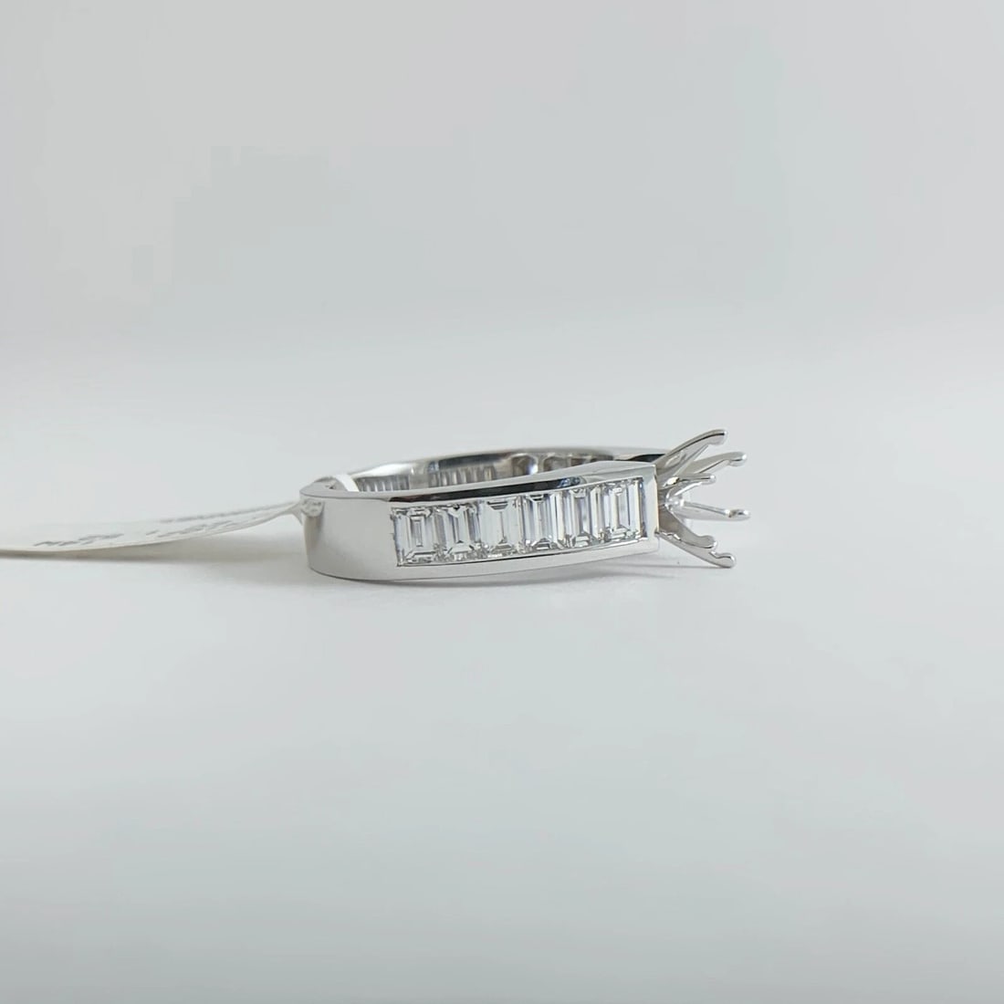 Emerald Cut Channel-Set Diamond Engagement Ring Setting Mounting 14K White Gold - 9