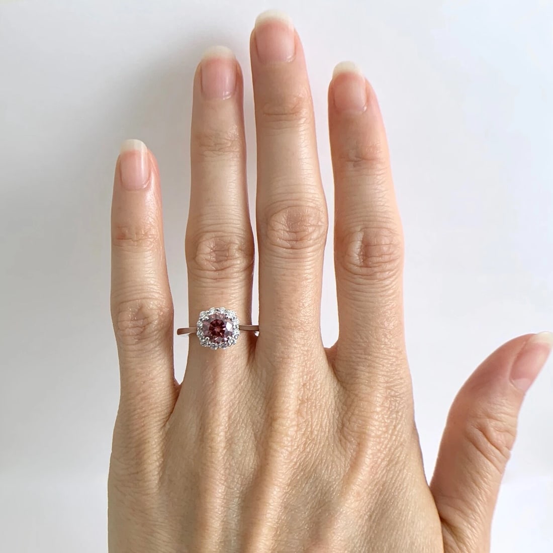 GIA Round Fancy Deep Pink Diamond Halo Engagement Ring 14K White Gold, 1.24 CTW - 2