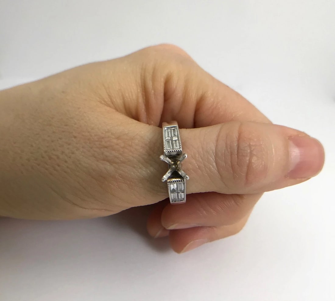 Baguette Channel-Set Diamond Engagement Ring Mounting 14K White Gold, .60 CTW - 3