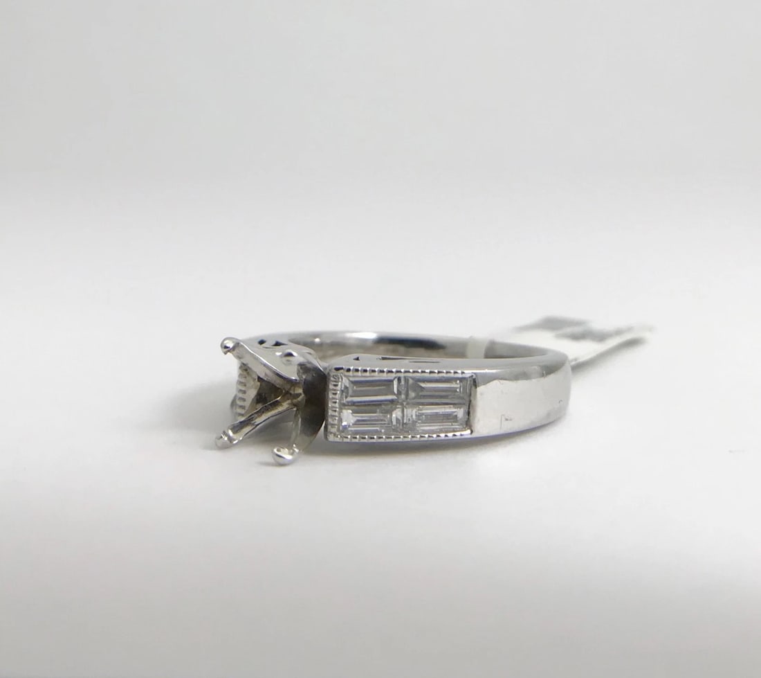 Baguette Channel-Set Diamond Engagement Ring Mounting 14K White Gold, .60 CTW - 8