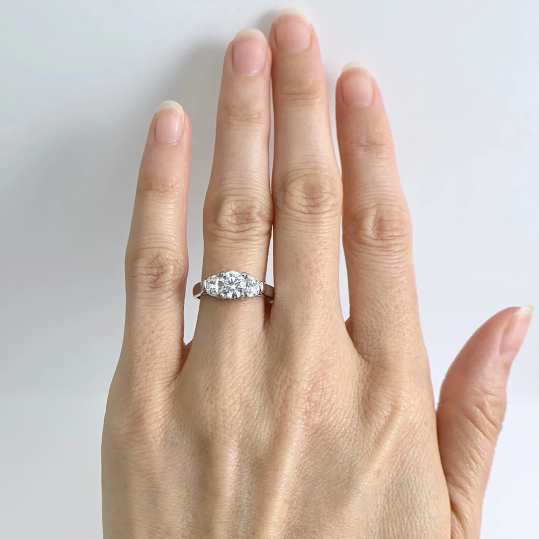 3-Stone Round Half Moon Diamond Engagement Ring Platinum 1.27 CTW - 2