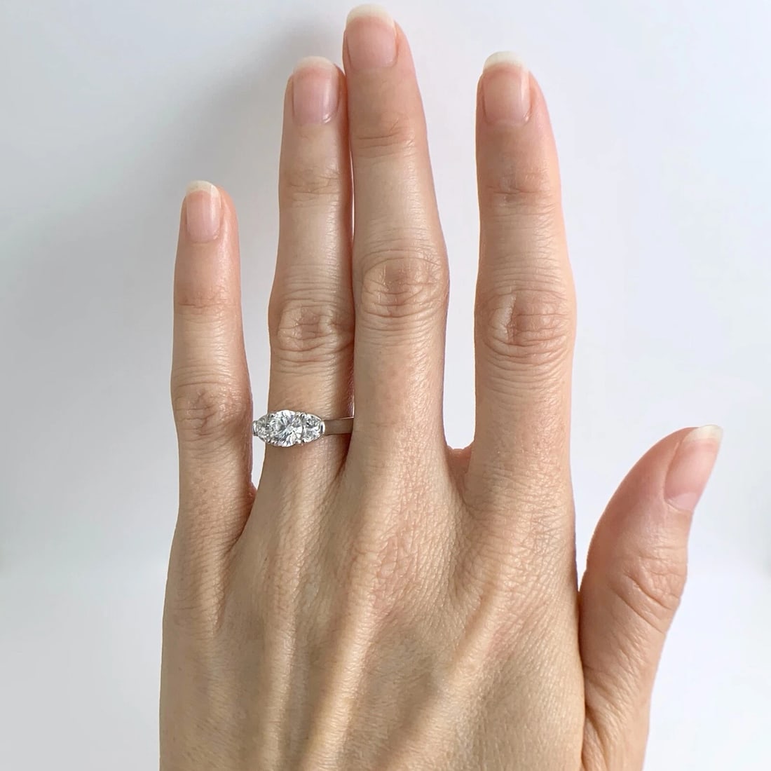 3-Stone Round Half Moon Diamond Engagement Ring Platinum 1.27 CTW - 3