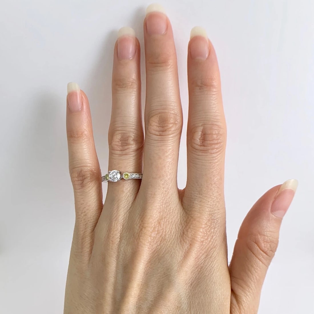 Round White and Yellow Diamond Engagement Ring 18K White Gold .75 CTW - 2