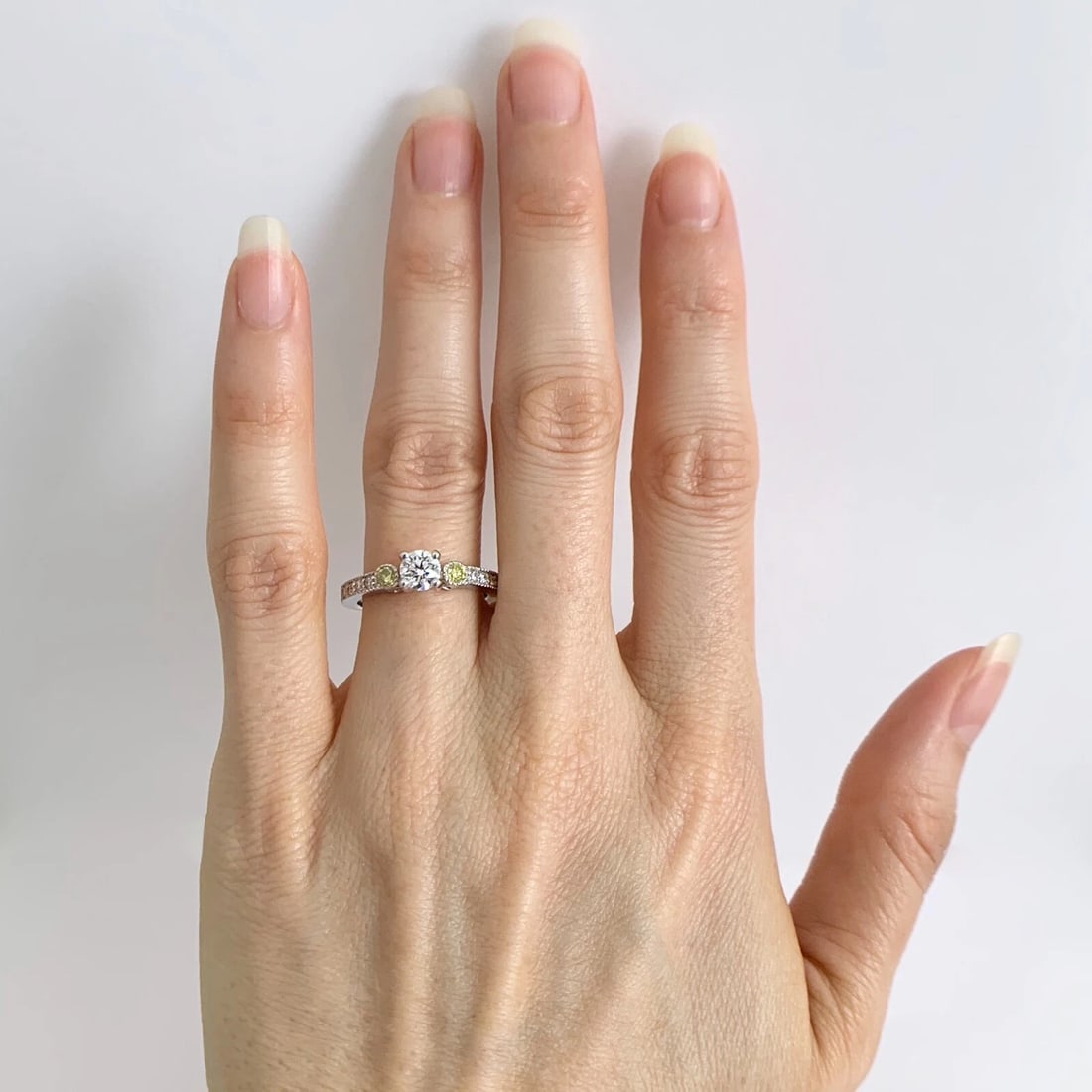 Round White and Yellow Diamond Engagement Ring 18K White Gold .75 CTW - 3