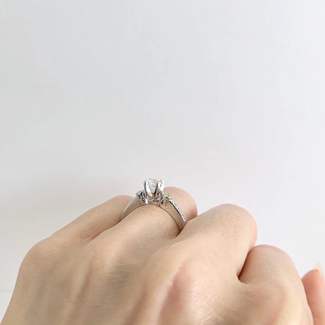 Round White and Yellow Diamond Engagement Ring 18K White Gold .75 CTW - 4