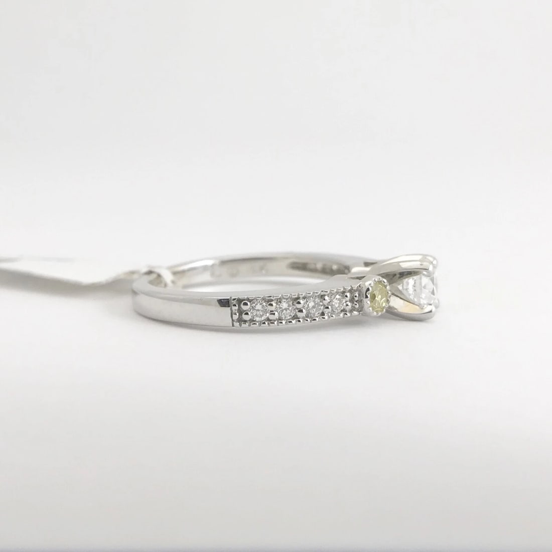 Round White and Yellow Diamond Engagement Ring 18K White Gold .75 CTW - 5