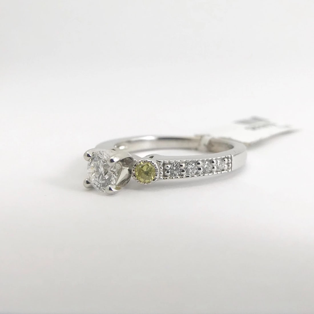 Round White and Yellow Diamond Engagement Ring 18K White Gold .75 CTW - 7