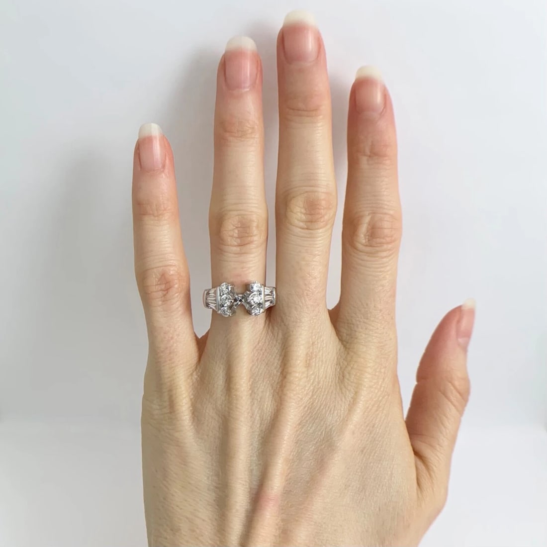 Round Baguette Diamond Engagement Ring Setting Mounting 14K White Gold 1.02 CTW - 2