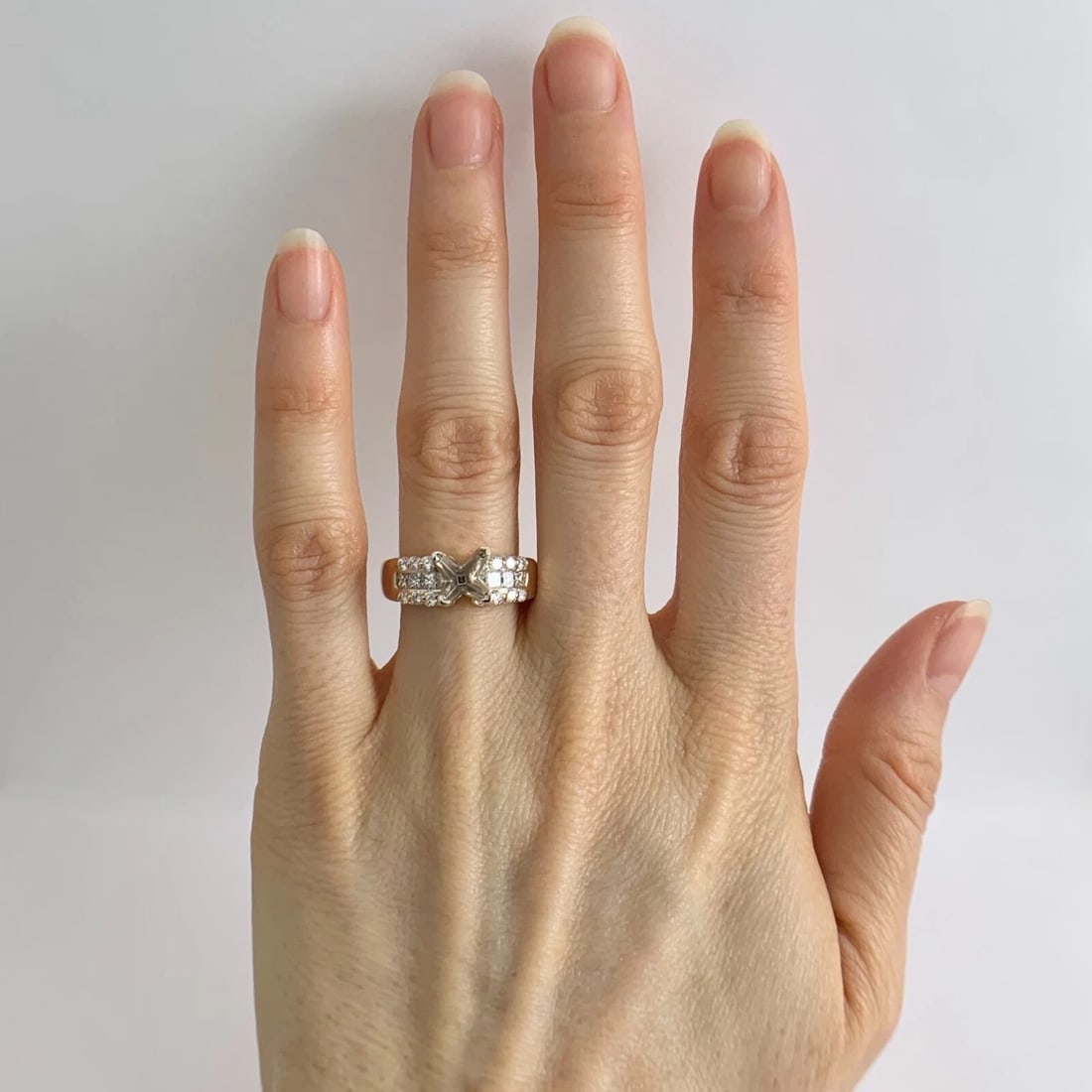 3-Row Princess Round Diamond Engagement Ring Mounting 14K Yellow Gold - 2