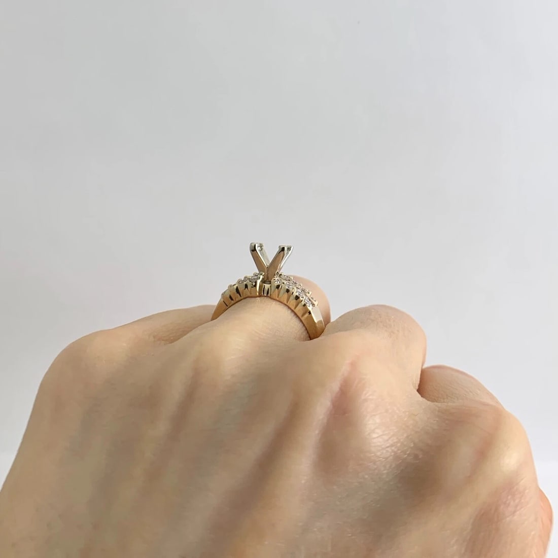 3-Row Princess Round Diamond Engagement Ring Mounting 14K Yellow Gold - 4