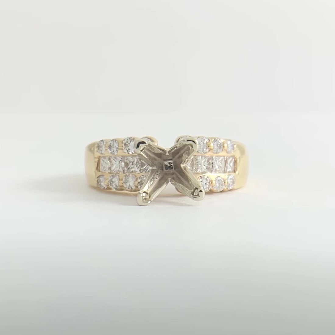 3-Row Princess Round Diamond Engagement Ring Mounting 14K Yellow Gold - 7