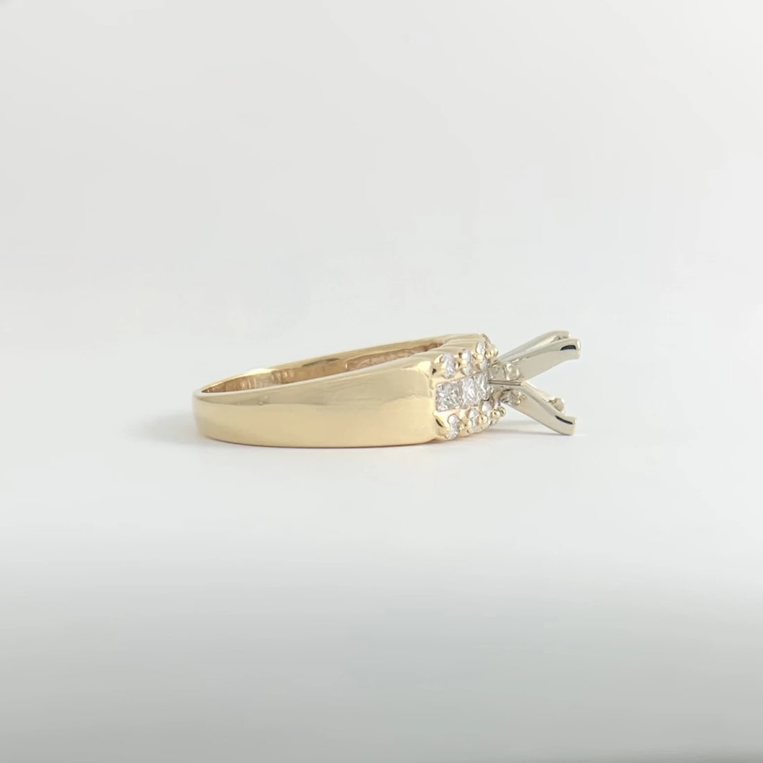 3-Row Princess Round Diamond Engagement Ring Mounting 14K Yellow Gold - 9