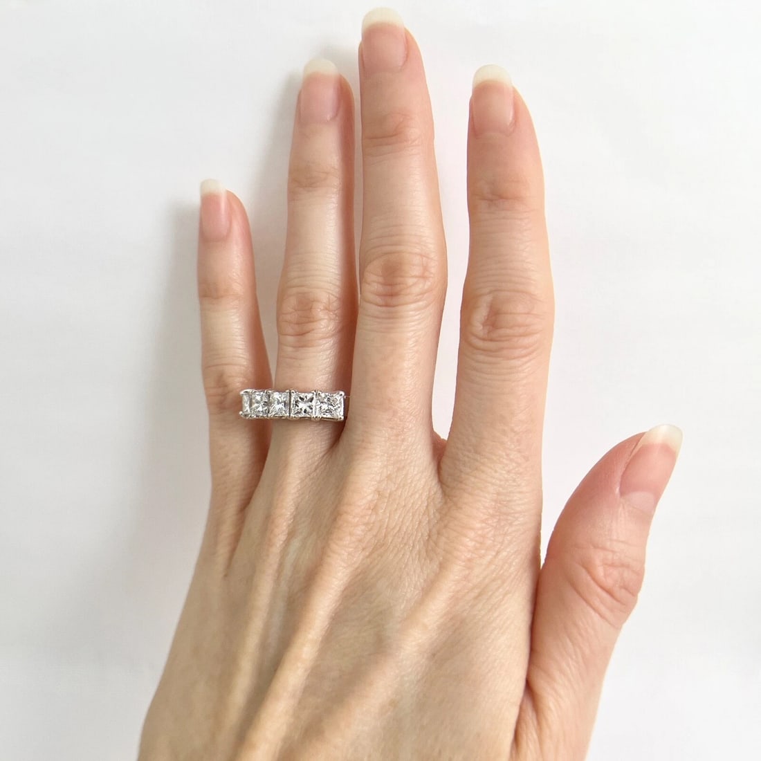 5-Stone Princess Cut Diamond Wedding Band Anniversary Ring 14K White Gold 2.59 T - 2