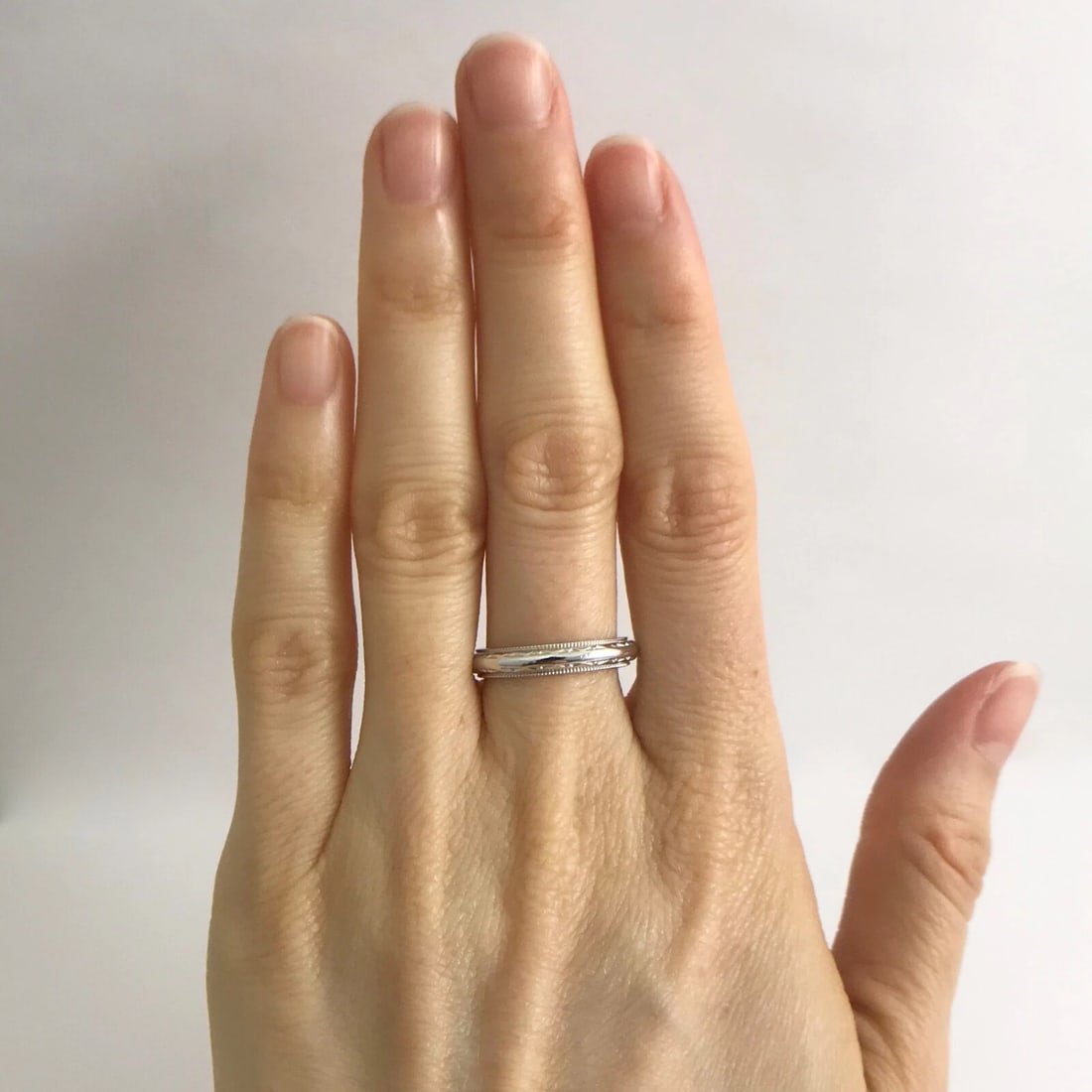 Etched Milgrain Wedding Band Ring 14K White Gold, Size 6.25, 3.5 mm, 3.62 Grams - 2