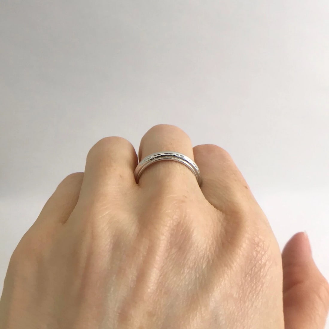 Etched Milgrain Wedding Band Ring 14K White Gold, Size 6.25, 3.5 mm, 3.62 Grams - 6