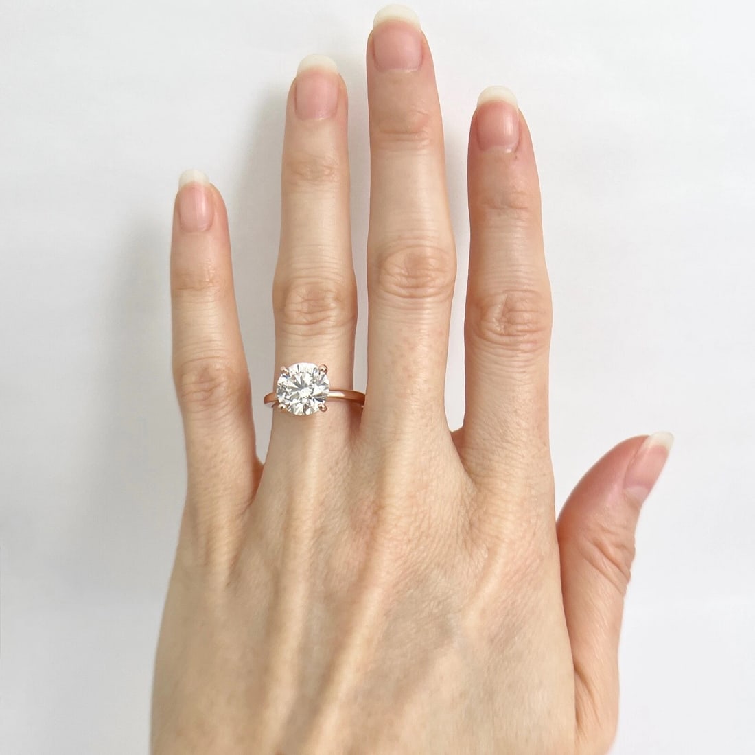 Round Solitaire Diamond 4-Prong Engagement Ring 14K Pink Rose Gold, 2.90 CT - 3