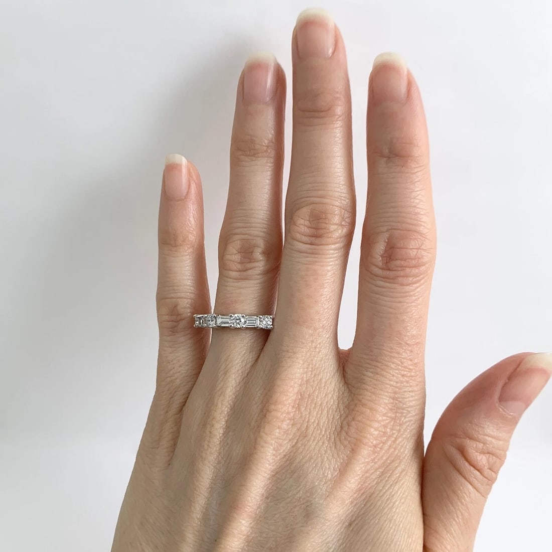 Baguette Round Diamond Wedding Band Ring 14K White Gold, 1.04 CTW - 3