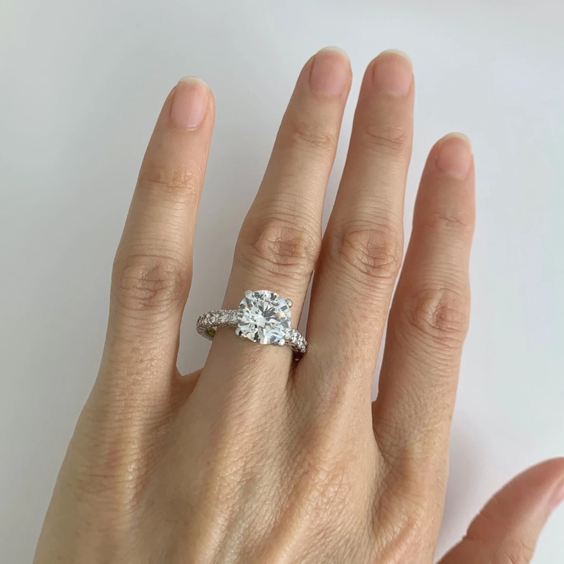 Milgrain Diamond Engagement Ring Setting Mounting 18K White Gold, 4.18 Grams - 3