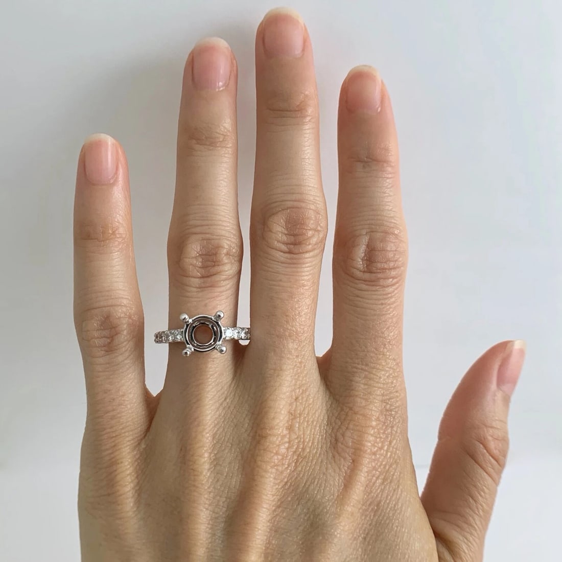 Milgrain Diamond Engagement Ring Setting Mounting 18K White Gold, 4.18 Grams - 4