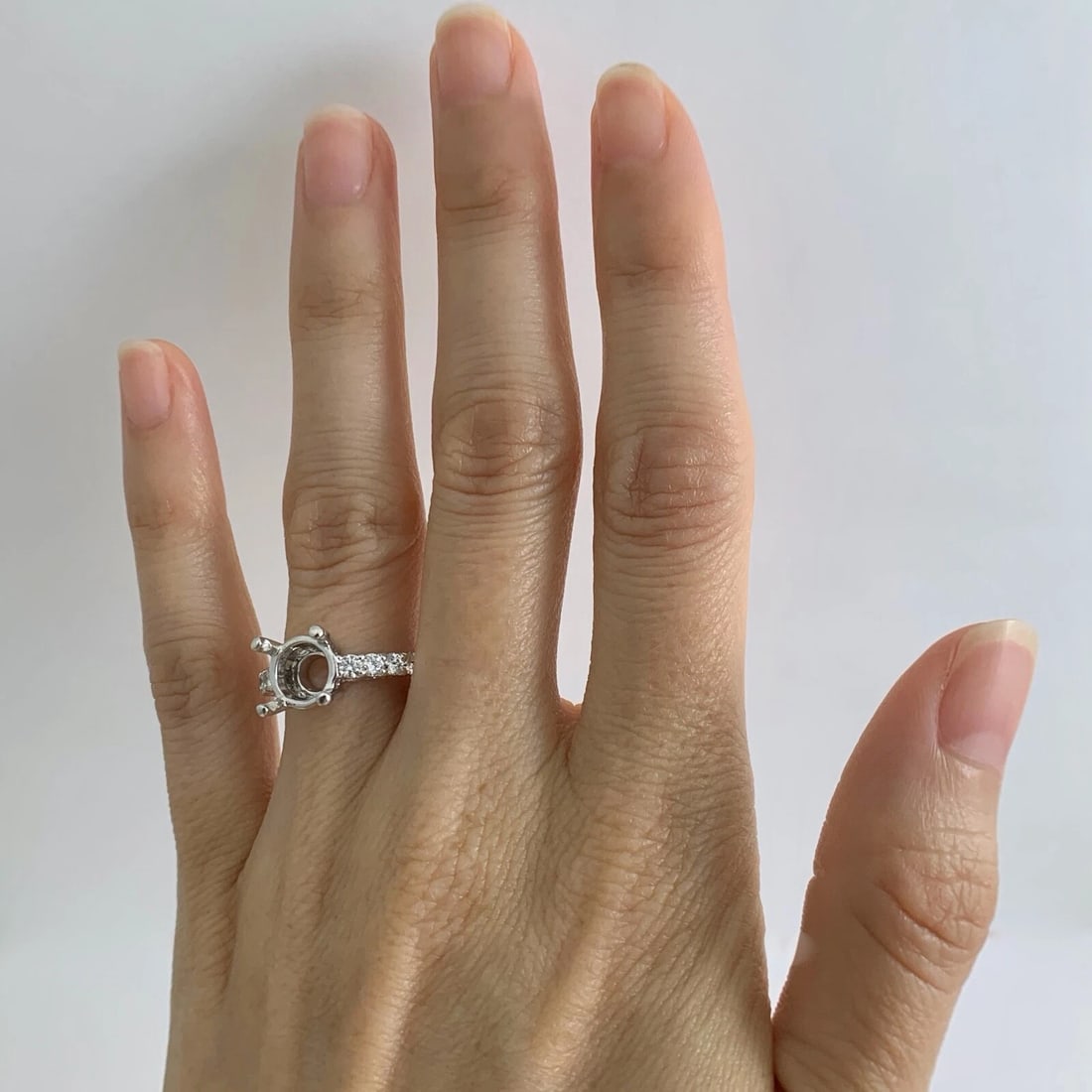 Milgrain Diamond Engagement Ring Setting Mounting 18K White Gold, 4.18 Grams - 5