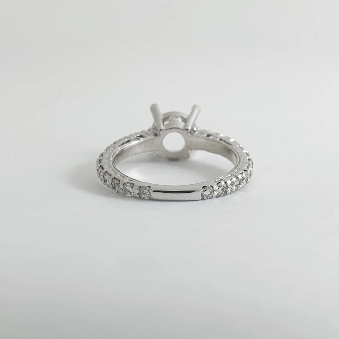 Milgrain Diamond Engagement Ring Setting Mounting 18K White Gold, 4.18 Grams - 9