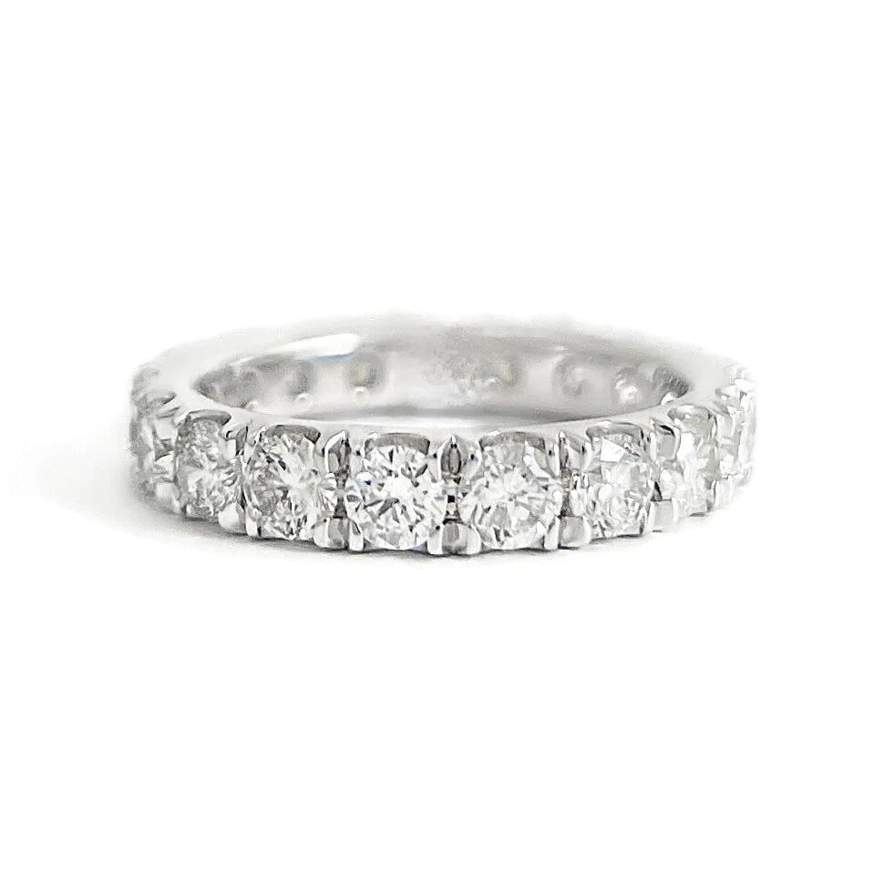 Round Diamond Eternity Ring Wedding Band 14K White Gold, 2.36 CTW, Size 6.5: Round Diamond Eternity Ring Wedding Band 14K White Gold, 2.36 CTW, Size 6.5 This is a beautiful ring that can be worn as a statement ring or wedding band! Diamonds: 19 round brilliant cuts 2.36 ctw, F
