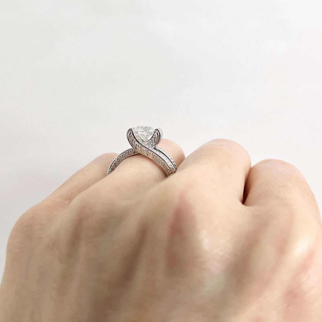 GIA Round Diamond Channel-Set Asymmetrical Engagement Ring Palladium, 1.10 CTW - 4