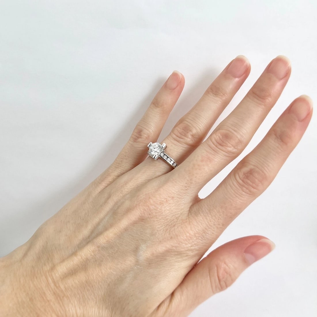 GIA Round Diamond Channel-Set Asymmetrical Engagement Ring Palladium, 1.10 CTW - 6