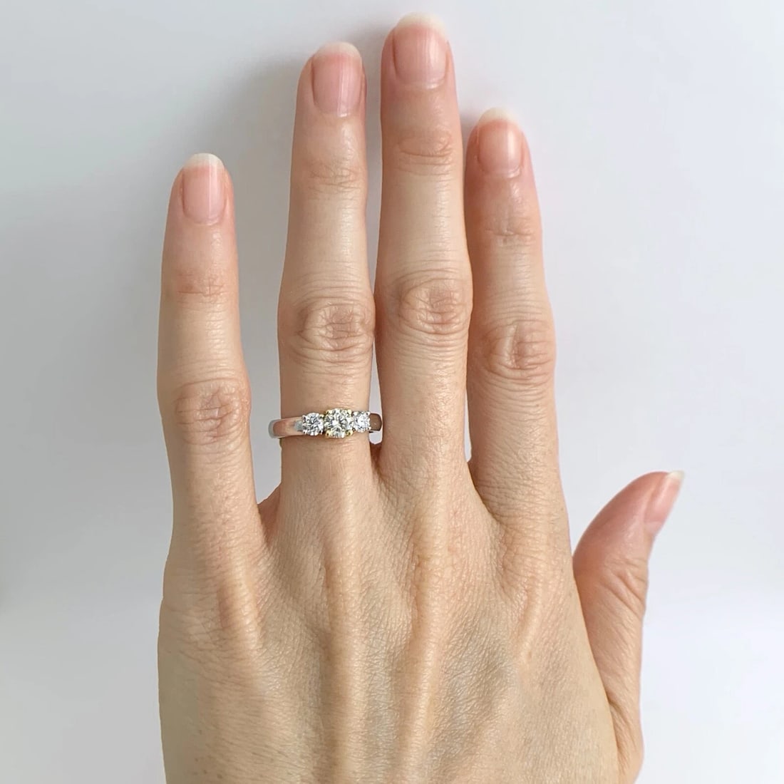 Round 3-Stone Light Yellow Diamond Engagement Ring 18K White Yellow Gold .70 CTW - 2