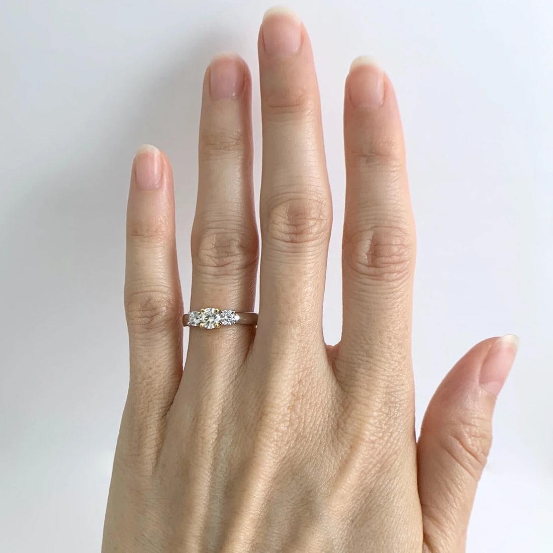 Round 3-Stone Light Yellow Diamond Engagement Ring 18K White Yellow Gold .70 CTW - 3