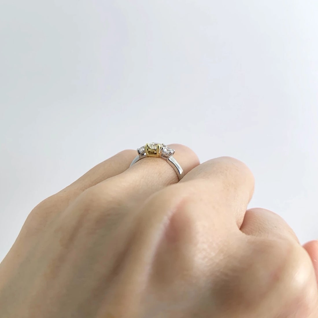 Round 3-Stone Light Yellow Diamond Engagement Ring 18K White Yellow Gold .70 CTW - 6