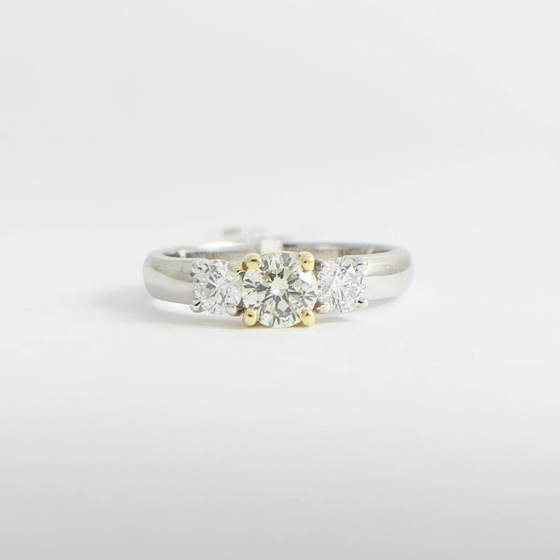 Round 3-Stone Light Yellow Diamond Engagement Ring 18K White Yellow Gold .70 CTW - 7