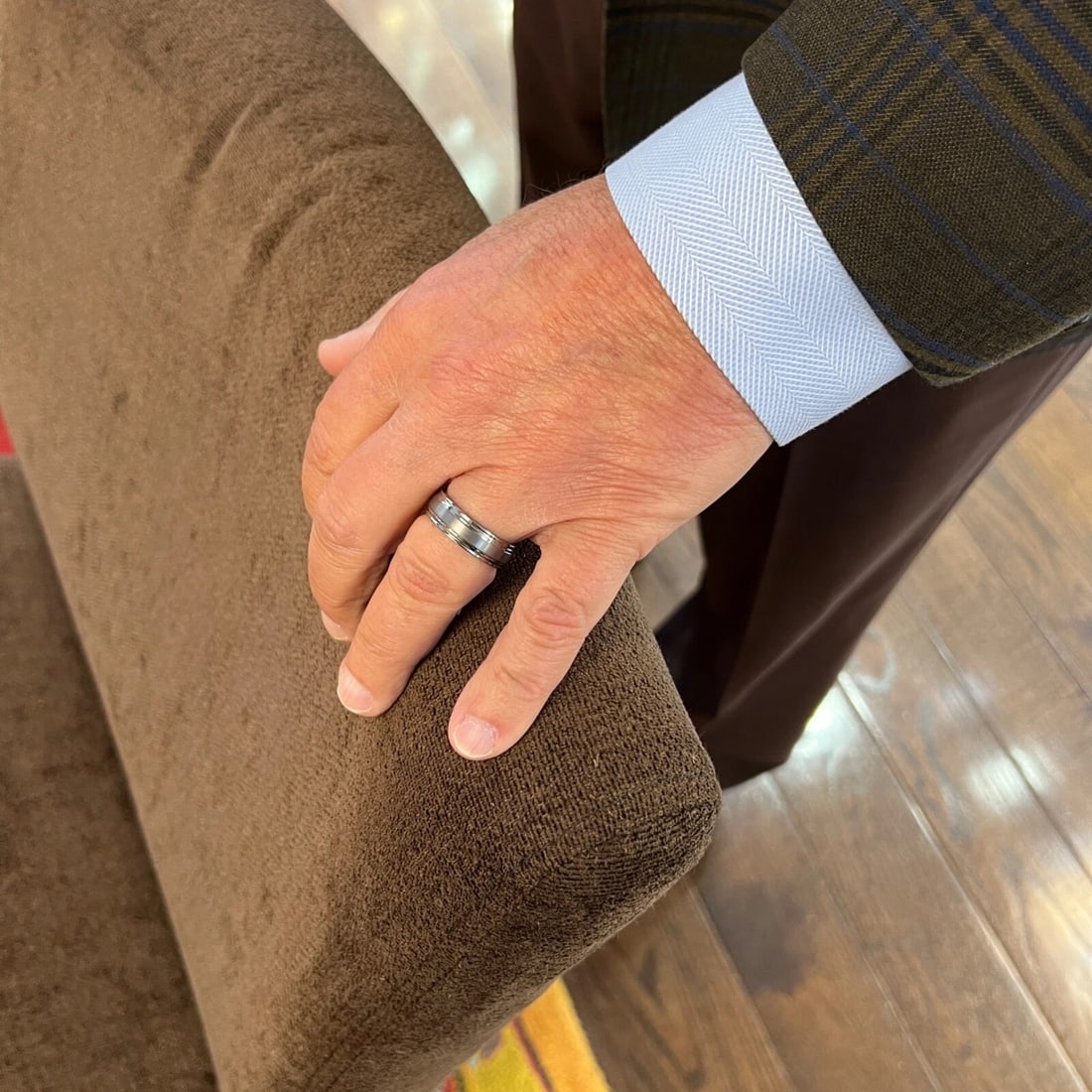 Men's Wide Grey Satin Center Grooved Edge Wedding Band Ring Tantalum, Size 10 - 3