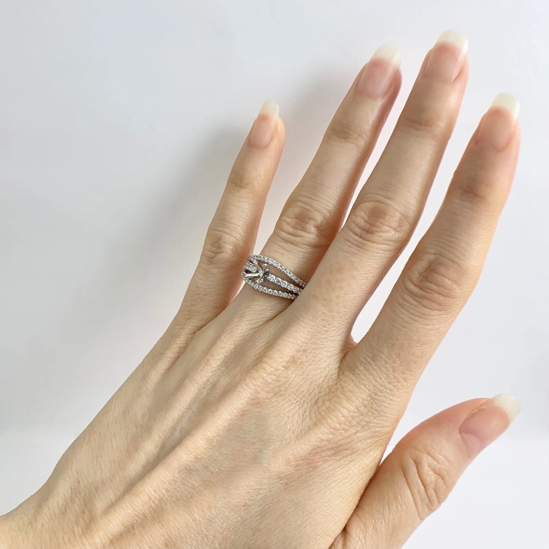 3-Row Split Shank Diamond Engagement Ring Setting Mounting 14K White Gold - 4