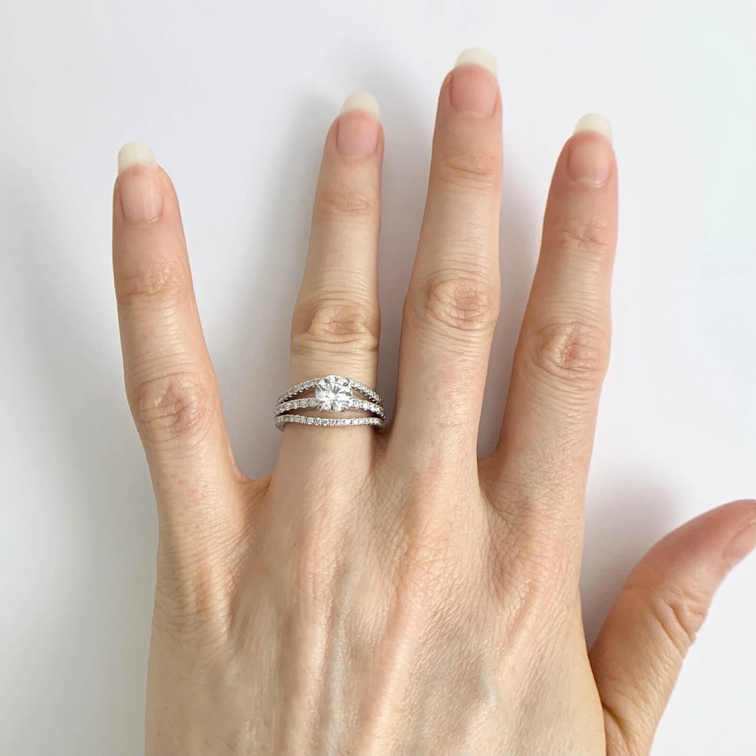 3-Row Split Shank Diamond Engagement Ring Setting Mounting 14K White Gold - 7