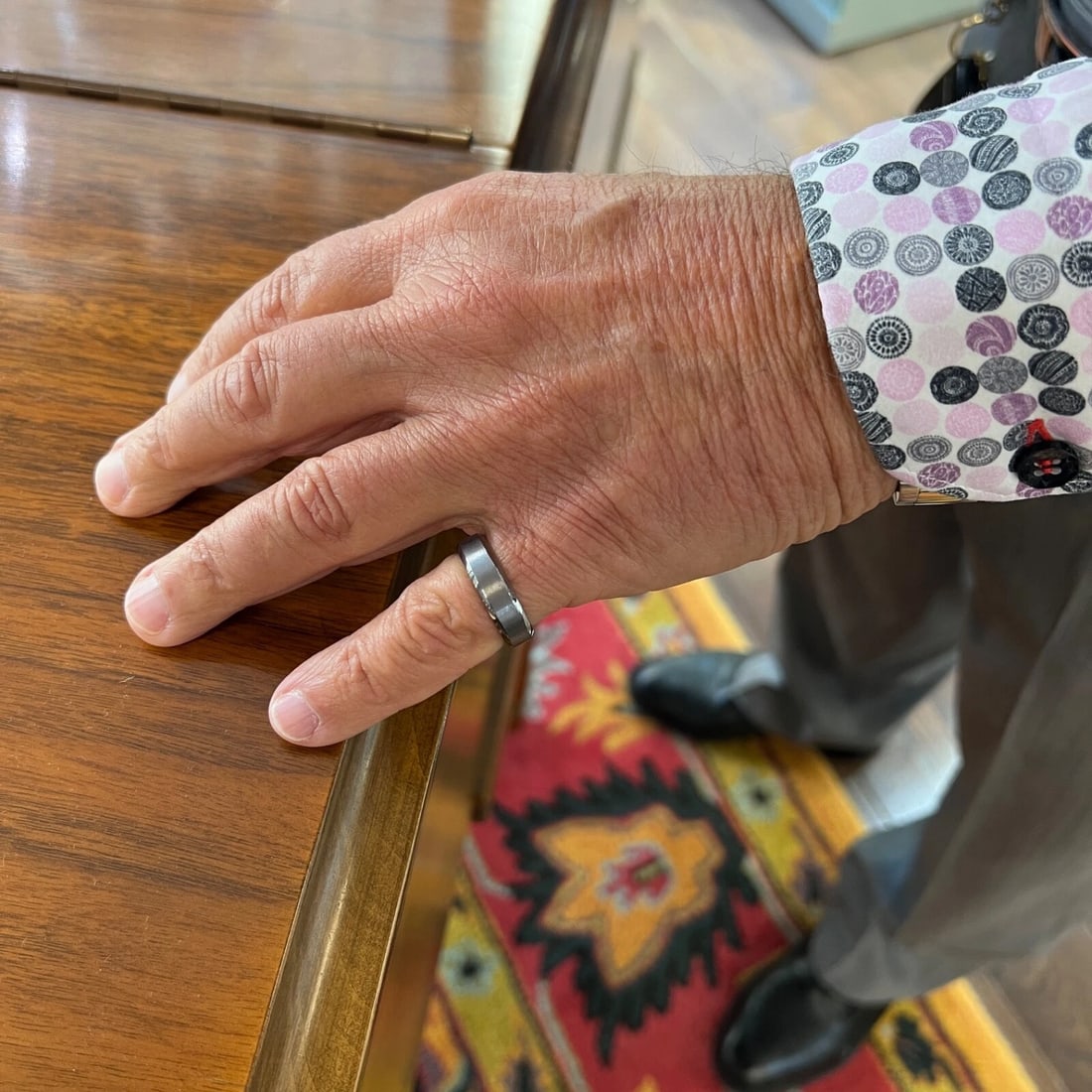 Men's Dark Grey Beveled Edge Satin Wedding Band Ring Tantalum, Size 9, 6 mm - 4